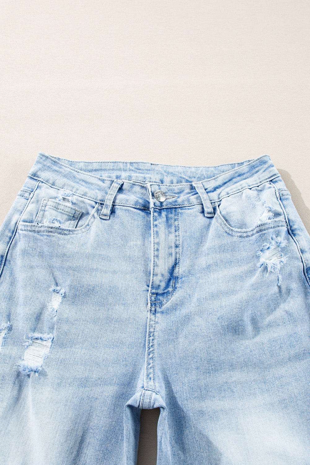 Distressed Denim Light Wash Straight Leg Jeans