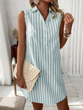 Sleeveless Striped Button Detail Shirt Dress