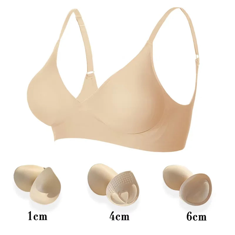 Deep V Jelly Bras Wireless Comfortable Supportive Bra No Underwire Push Up Bralette Seamless Underwear for Women