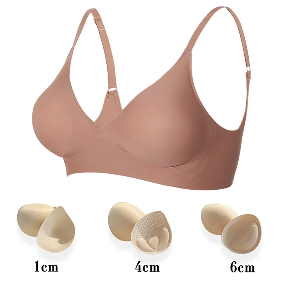 Deep V Jelly Bras Wireless Comfortable Supportive Bra No Underwire Push Up Bralette Seamless Underwear for Women
