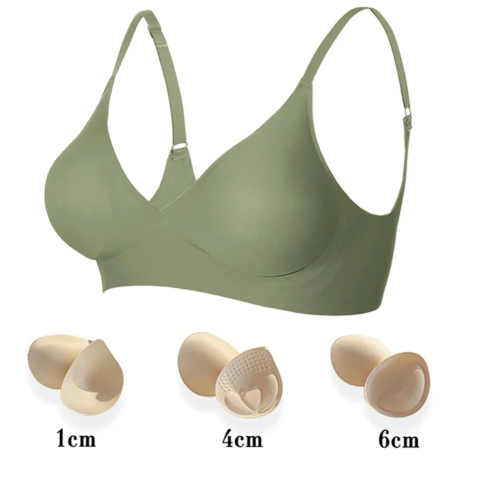Deep V Jelly Bras Wireless Comfortable Supportive Bra No Underwire Push Up Bralette Seamless Underwear for Women