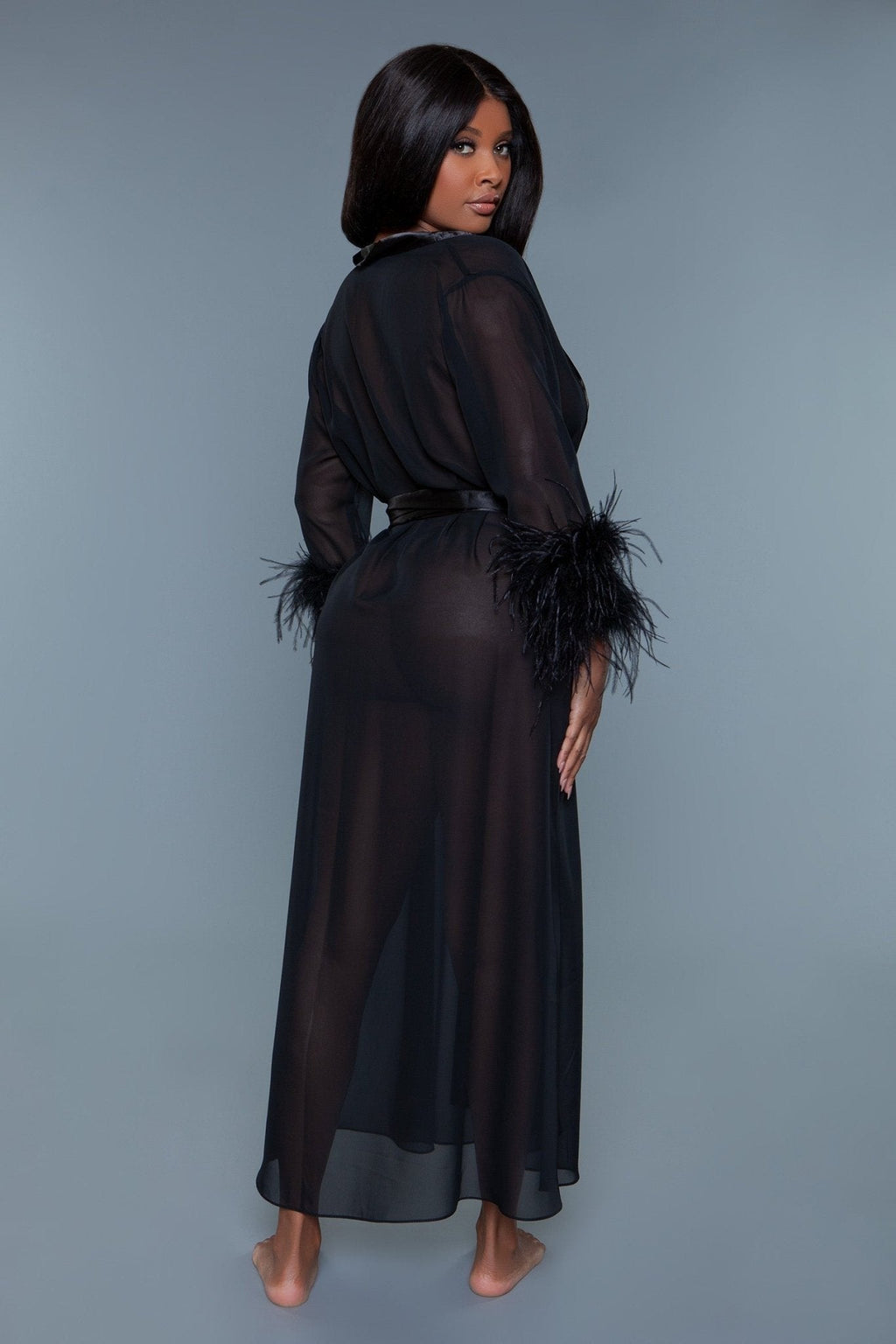 Chiffon Robe with Ostrich Feather Trim Sheer Elegance