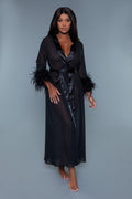 Chiffon Robe with Ostrich Feather Trim Sheer Elegance