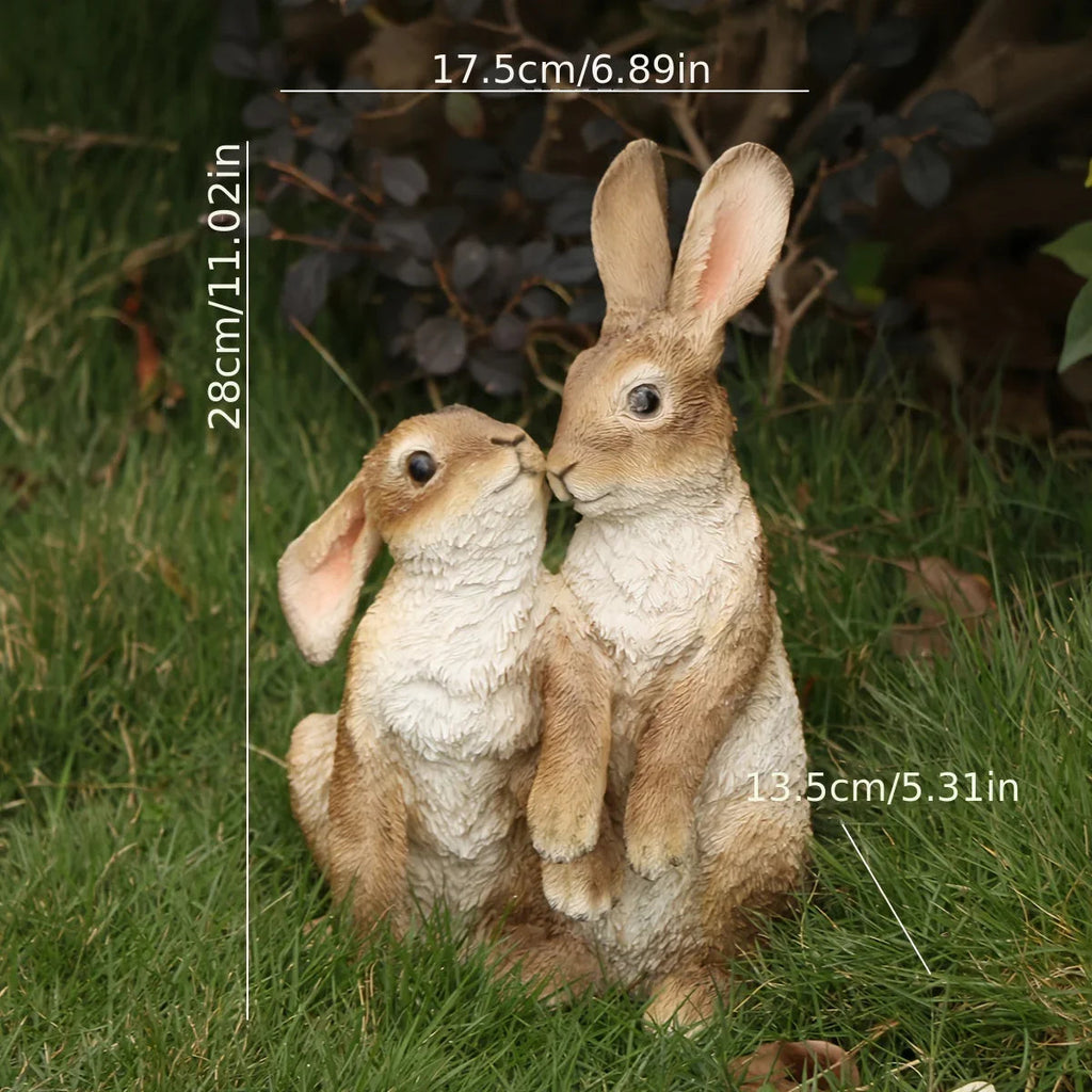Resin Rabbit Couple Garden Statues for Patio and Balcony