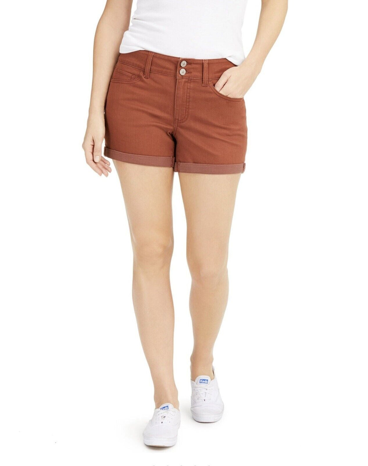 Rewash Juniors Cuffed Colored Denim Shorts